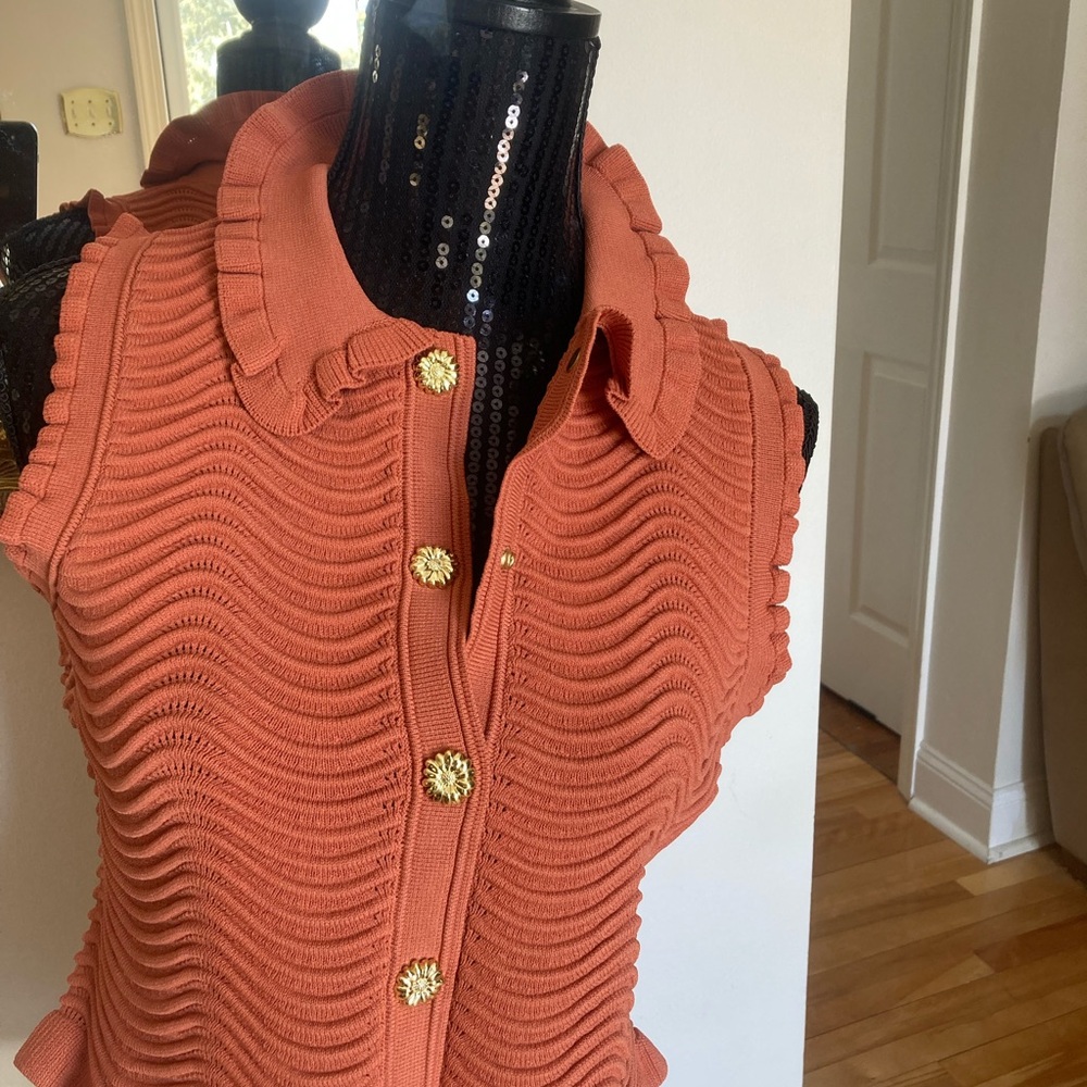 House of Harlow 1960 Coral Textured Sleeveless Blouse